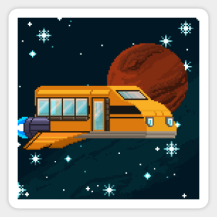 Pixel Art School bus Spaceship Sticker